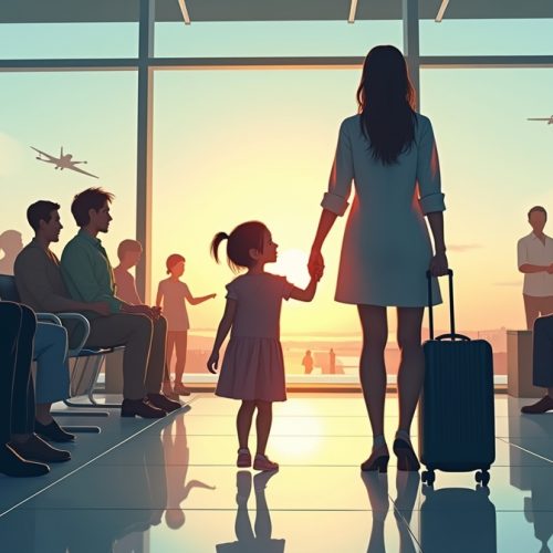 Criança viaja sozinha com a mãe após autorização judicial.