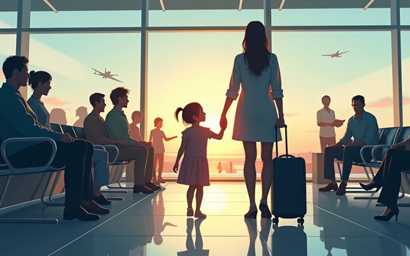 Criança viaja sozinha com a mãe após autorização judicial.